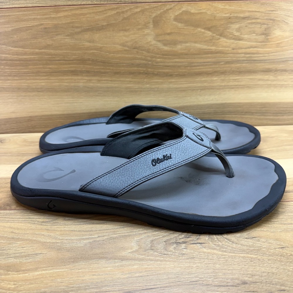 Olukai Ohana Gray Flip Flops Mens 14 EU 47 Sandals Slip On Vacation Pool Travel